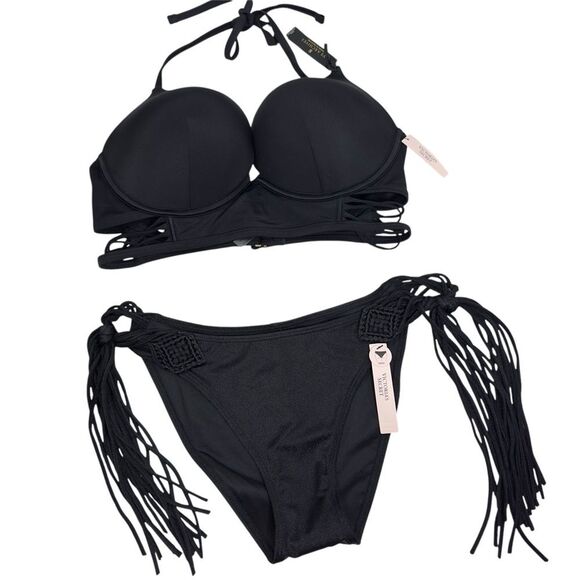 NWT‎ VS BOMBSHELL PUSH UP TOP 36B FRINGE CHEEKY BIKINI BOTTOM SMALL SWIMSUIT SET - Picture 7 of 9